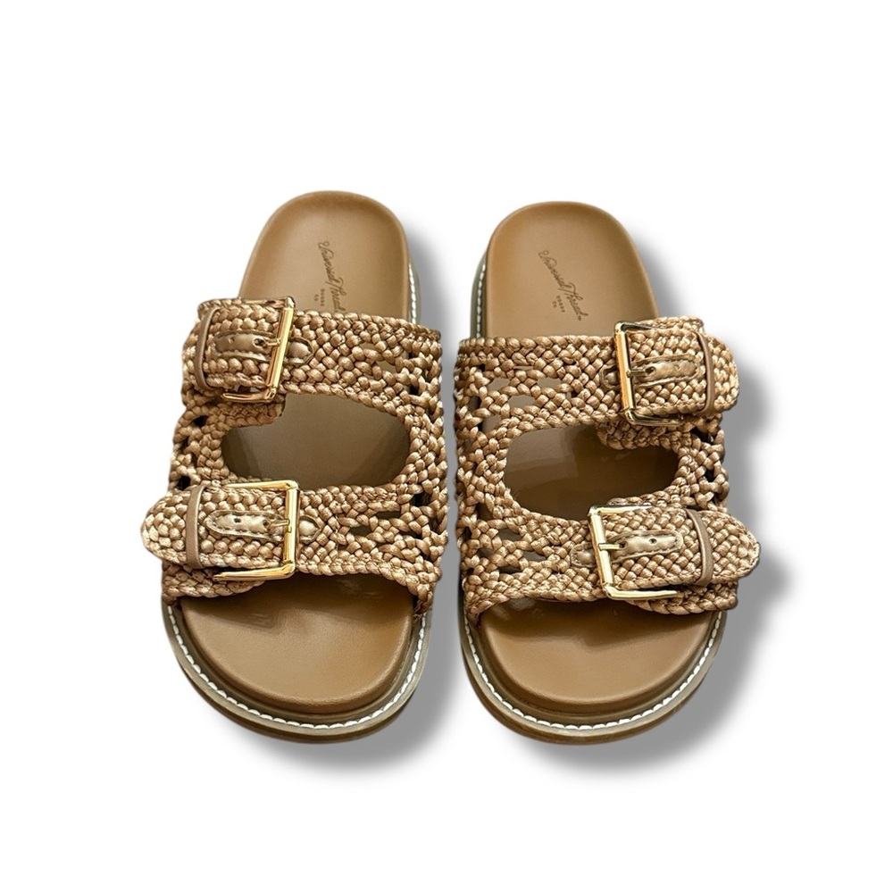 Universal Thread Women’s Size 7 Tan Braided Double Buckle Slide Sandals Casual